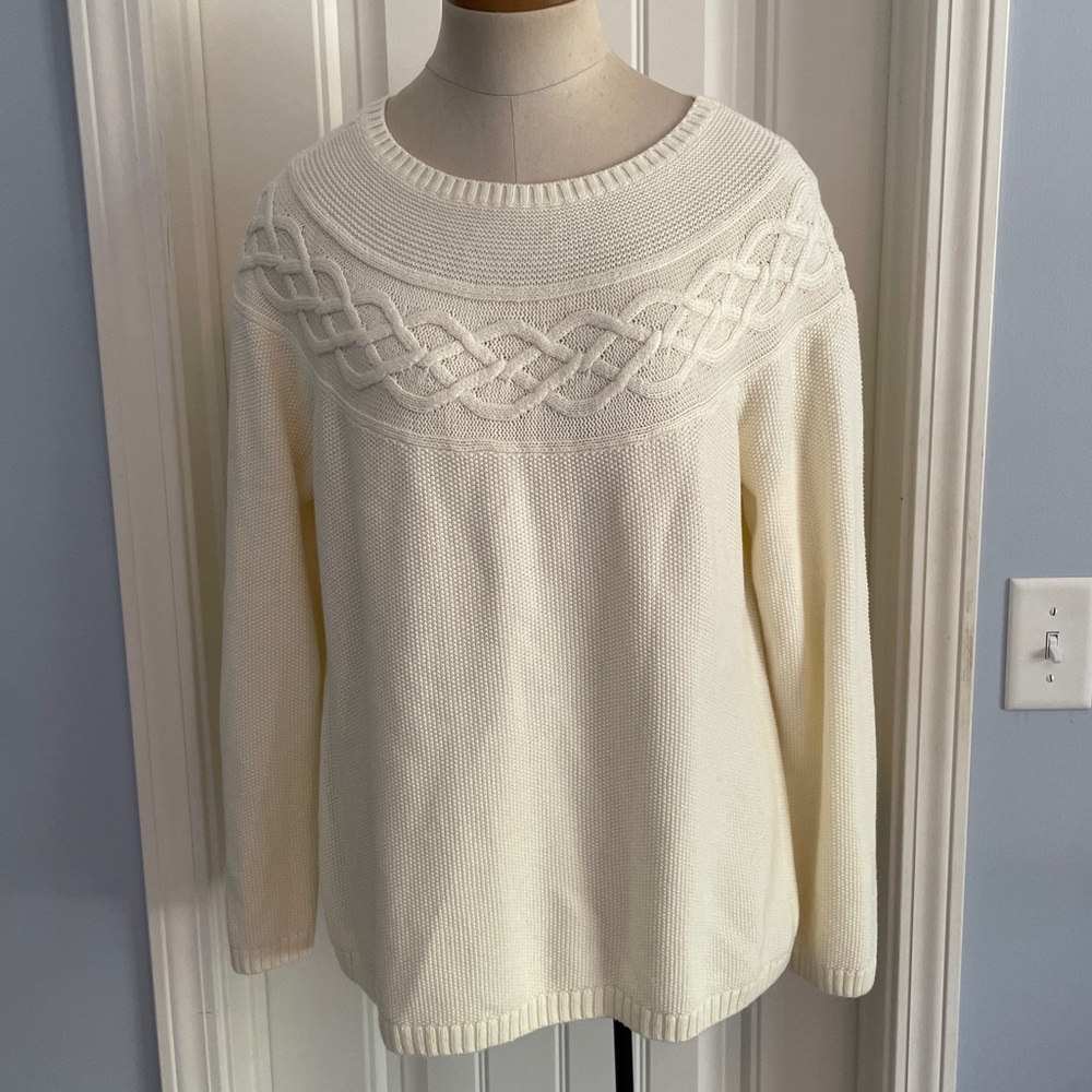 Cream Cable Yoke Knit Sweater - Women
